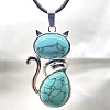 Synthetic Turquoise Alloy Cat Shape Pendant Necklaces KJ2639-11-1