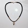 European 8mm Black Glass Beaded Natural Picture Jasper Pyramid Pendant Necklaces with Alloy OT Clasps for Men WW6368-2-1