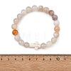 Natural Cherry Blossom Agate & Synthetic Turquoise Cross & Round Beaded Stretch Bracelets for Women Men BJEW-JB13926-01-3