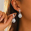 Brass Micro Pave Cubic Zirconia Oval Stud Dangle Earrings for Women BT3883-3-2