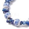 Handmade Flower Printed Porcelain Ceramic & Dyed Natural Lapis Lazuli Beaded Bracelets for Women BJEW-JB12967-3