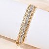 304 Stainless Steel & Glass Double Layers Chain Bracelets for Women BJEW-F540-10G-03-2