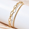 304 Stainless Steel Curb & Cable Chain Double Layer Bracelets for Women BJEW-G779-05G-3