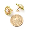 Shell Pearl & Glass Seed Braided Flower Stud Earrings EJEW-JE04921-05-4