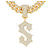 Alloy Full Crystal Rhinestone Letter Pendant Cuban Link Chain Necklaces for Men FS-WGEAD7F-06-1
