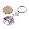 Natural Amethyst & Howlite  Chips Flat Round with Tree of Life Kcychain KEYC-JKC00563-04-2