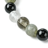 Synthetic Smoky Quartz & Labradorite & Quartz Crystal & Obsidian Round Beaded Stretch Bracelets BJEW-JB10910-11-3