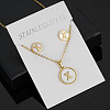 304 Stainless Steel with Natural Shell Pendant Necklaces & Stud Earrings Sets FS-WG5FD70-24-1