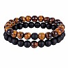 Valentine's Day Natural Tiger Eye & Obsidian Beaded Bracelets Sets EE2422-1-1