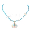 Ocean Natural Shell Copper Wire Wrapped Flower Shell Pendant Faceted Rondelle Glass and Round Shell Pearl Beaded Necklaces NJEW-TA00222-2
