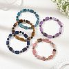 Natural Mixed Stone Rectangle and Round Beaded Stretch Bracelets BJEW-JB14493-1