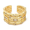 Rack Plating Real 18K Gold Plated Brass Rectangle Open Cuff Rings RJEW-B048-09G-2