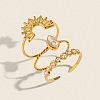 304 Stainless Steel Micro Pave Cubic Zirconia Cuff Finger Rings for Women BI8834-1