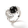 Natural Obsidian Sun & Moon Open Cuff Rings RJEW-K241-01P-06-3