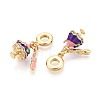 Brass Micro Pave Clear Cubic Zirconia and Enamel European Dangle Charms KK-T079-72G-2