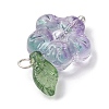 Transparent Glass Flower & Acrylic Leaf Pendants PALLOY-JF02287-01-3