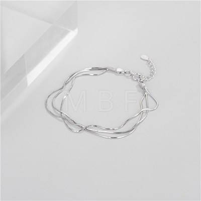 925 Sterling Sliver Snake Chain Multi-strand Bracelet for Teen Girl Women BJEW-BB43397-A-1