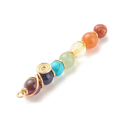 Chakra Natural & Synthetic Gemstone Copper Wire Wrapped Big Pendants PALLOY-JF01622-1