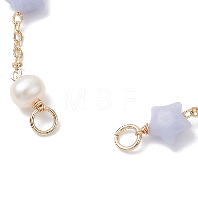 Natuarl & Synthetic Mixed Gemstone Star & Natural Freshwater Pearl Rice & Brass Link Chain Bracelet Making AJEW-JB01456-1