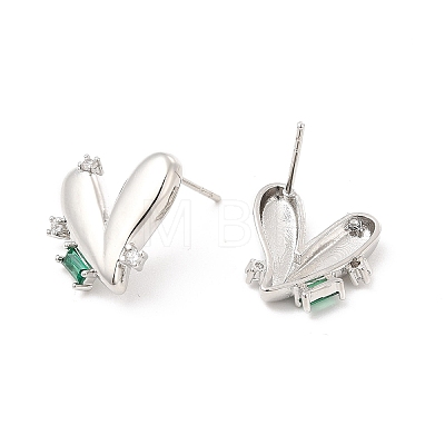 Green Cubic Zirconia Heart Stud Earrings EJEW-P213-13P-1