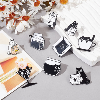 DICOSMETIC 9Pcs 9 Styles Cat Enamel Pins JEWB-GO0001-08-1