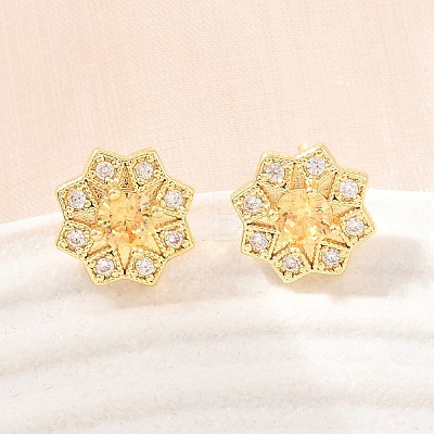 Brass Micro Pave Cubic Zirconia Stud Earrings for Women KK-A305-03G-1