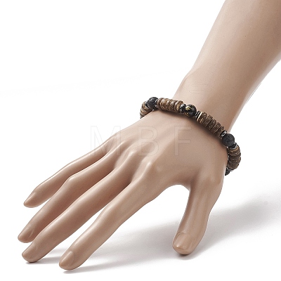 Gemstone & Om Mani Padme Hum Coconut Beaded Stretch Bracelet for Women BJEW-JB09152-1
