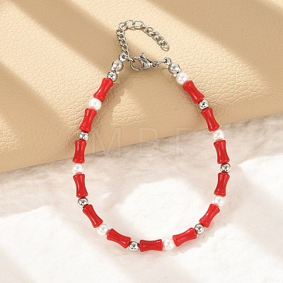 304 Stainless Steel Beaded Bracelets for Women BJEW-M056-08P-02-1