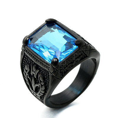 316L Stainless Steel & Cubic Zirconia Men's Vintage Carved Finger Rings FS-WG82D33-61-1