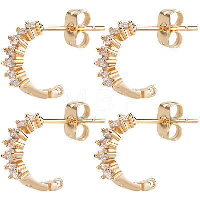 10Pcs Brass Clear Cubic Zirconia C-shape Stud Earring Findings KK-BBC0007-12-1