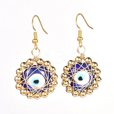 Evil Eye Flat Round Lampwork Dangle Earrings for Girl Women X1-EJEW-JE04677-1