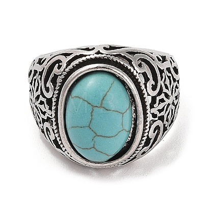Oval Synthetic Turquoise Cuff Rings RJEW-B107-04AS-1