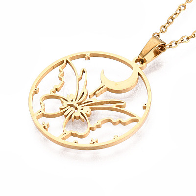 304 Stainless Steel Pendant Necklaces NJEW-T018-51G-1