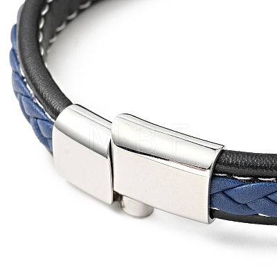 Cowhide Braided Flat Cord Bracelet with 304 Stainless Steel Magnetic Clasps BJEW-H552-01P-04-1