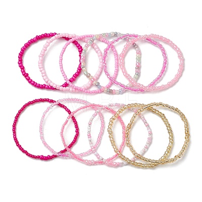 12Pcs 12 Styles Glass Stretch Bracelets BJEW-JB11032-01-1