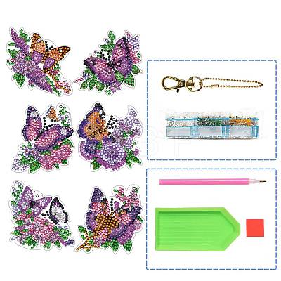 6Pcs Butterfly DIY Diamond Painting Keychain Kit PW-WG95088-01-1