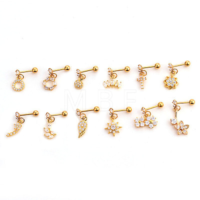 Brass Micro Pave Clear Cubic Zirconia Flat Round Cartilage Earrings WGFF6D3-02-1