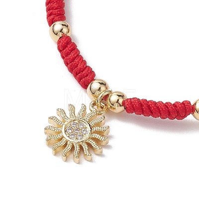 Golden Tone Sun Brass Micro Pave Clear Cubic Zirconia Charm Bracelets BJEW-JB10599-1