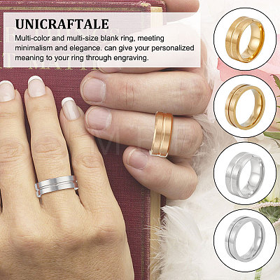 Unicraftale 16Pcs 4 Styles 201 Stainless Steel Grooved Line Finger Ring for Women RJEW-UN0002-48-1