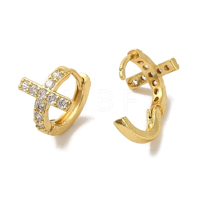Cross Brass Stud Earrings EJEW-R162-02G-1