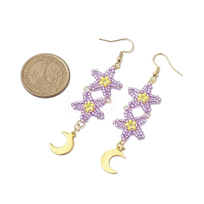 Star Glass Seed Beaded Dangle Earrings for Women EJEW-MZ00206-05-1