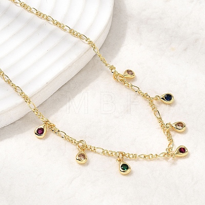 Brass Micro Pave Cubic Zirconia Teardrop Pendant Necklaces NJEW-B157-11G-1
