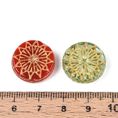 Flat Round with Flower Glass Beads GLAA-T025-74M-1