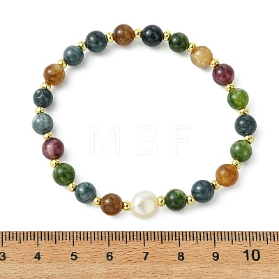 Natural Green Jade Imitation Tourmaline & Freshwater Pearl & Brass Round Beaded Bracelets for Women BJEW-JB13931-1