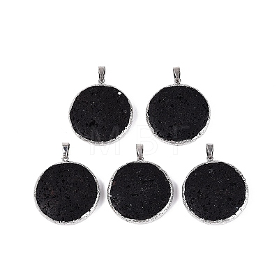 Electroplate Natural Lava Rock Coin Pendants G-Q606-54P-1