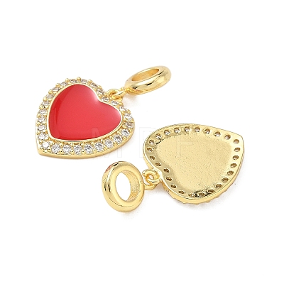 Brass Micro Pave Clear Cubic Zirconia Heart European Dangle Charms KK-L256-21G-1
