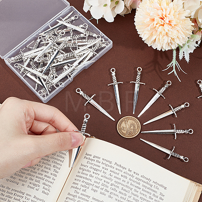 40Pcs Tibetan Style DIY Alloy Sword Weapon Big Pendants FIND-UN0003-13-1