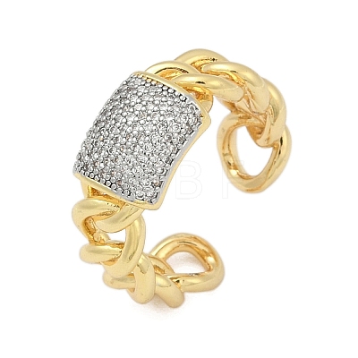 Brass Micro Pave Cubic Zirconia Open Cuff Ring for Women RJEW-F177-03GP-05-1