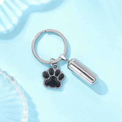 304 Stainless Steel Bullet with Paw Print Urn Ashes Keychains KEYC-JKC01445-1