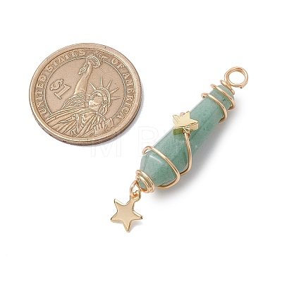 3Pcs 3 Styles Natural Green Aventurine Pointed Copper Wire Wrapped Faceted Bullet Big Pendants PALLOY-JF03572-02-1